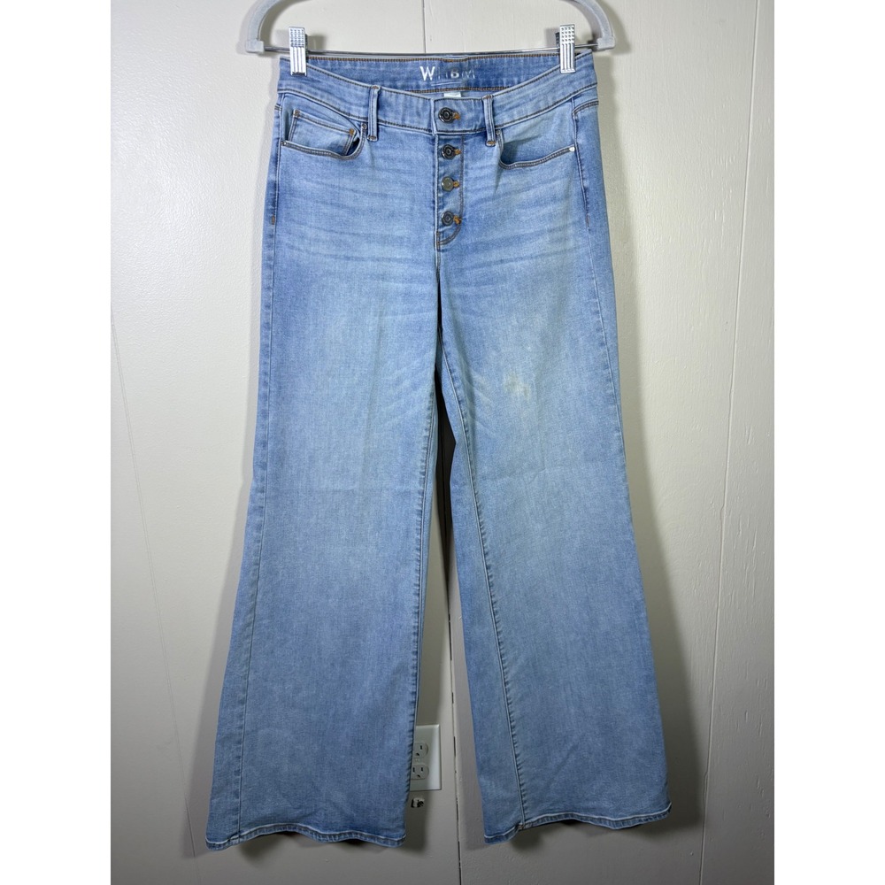WHBM Wide Leg Jeans Light Wash Button Fly 4R Relaxed Casual Coastal Minimalist